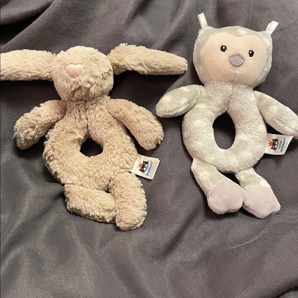 Jellycat Beige Bunny Rattle & Ollie The Owl Rattle